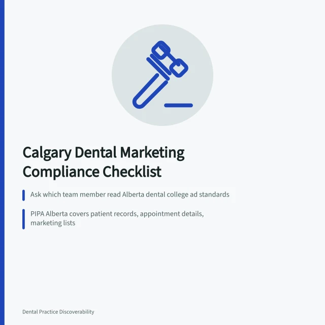 Card on Calgary dental marketing compliance rules and agency questions. Calgary dental marketing agencies and the Alberta college rules to check
