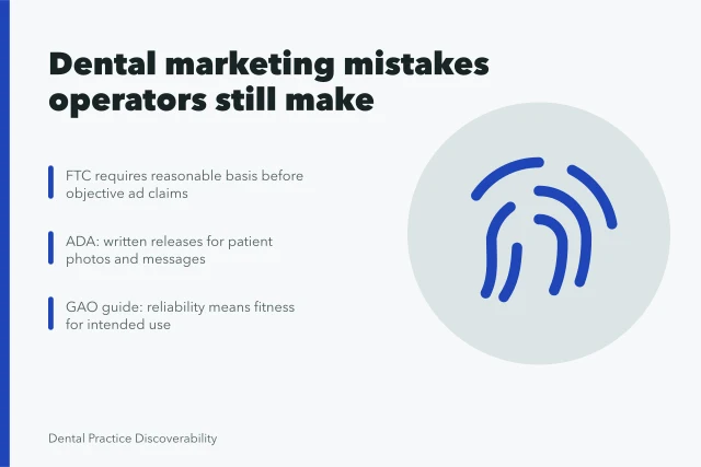Two dentists examine a dental X-ray with a patient in a modern clinic setting. Dental marketing strategy mistakes that experienced operators still make