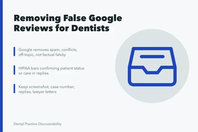 Dentist showing dental x-ray on tablet to patient in a modern clinic setting. Can You Remove a False Google Review for a Dental Practice?